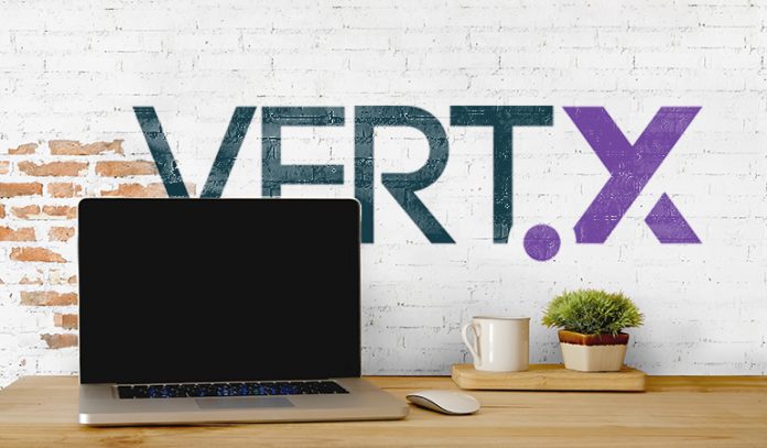 vertx Vertx logo background with desktop computer